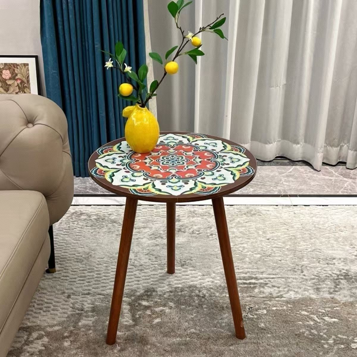 Colorful Floral Mandala Side Table | Sturdy Round Living Room Side Table, Compact Space-Saving Sofa Table, Indoor\u002FOutdoor Decorative Art Coffee Table, Small Console Table, Bedroom Side Table, Essential for Interior Design, Small Space Furniture