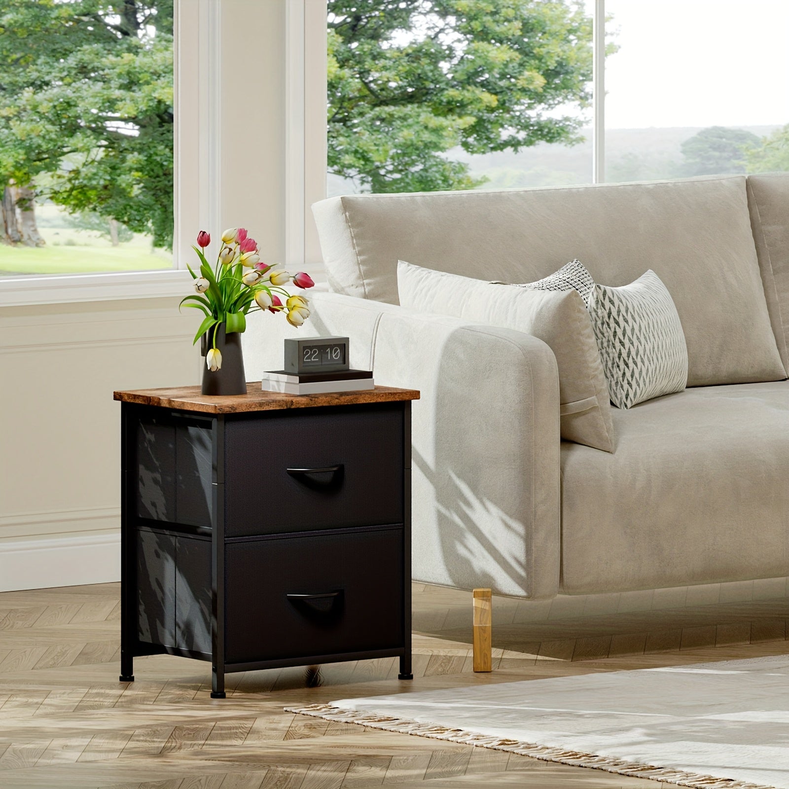 EUNOS Nightstand, Small Dresser For Bedroom With 2 Drawers, Bedside Table Night Stand End Table With Fabric Bins For Bedroom Closet Dorm Guest Room