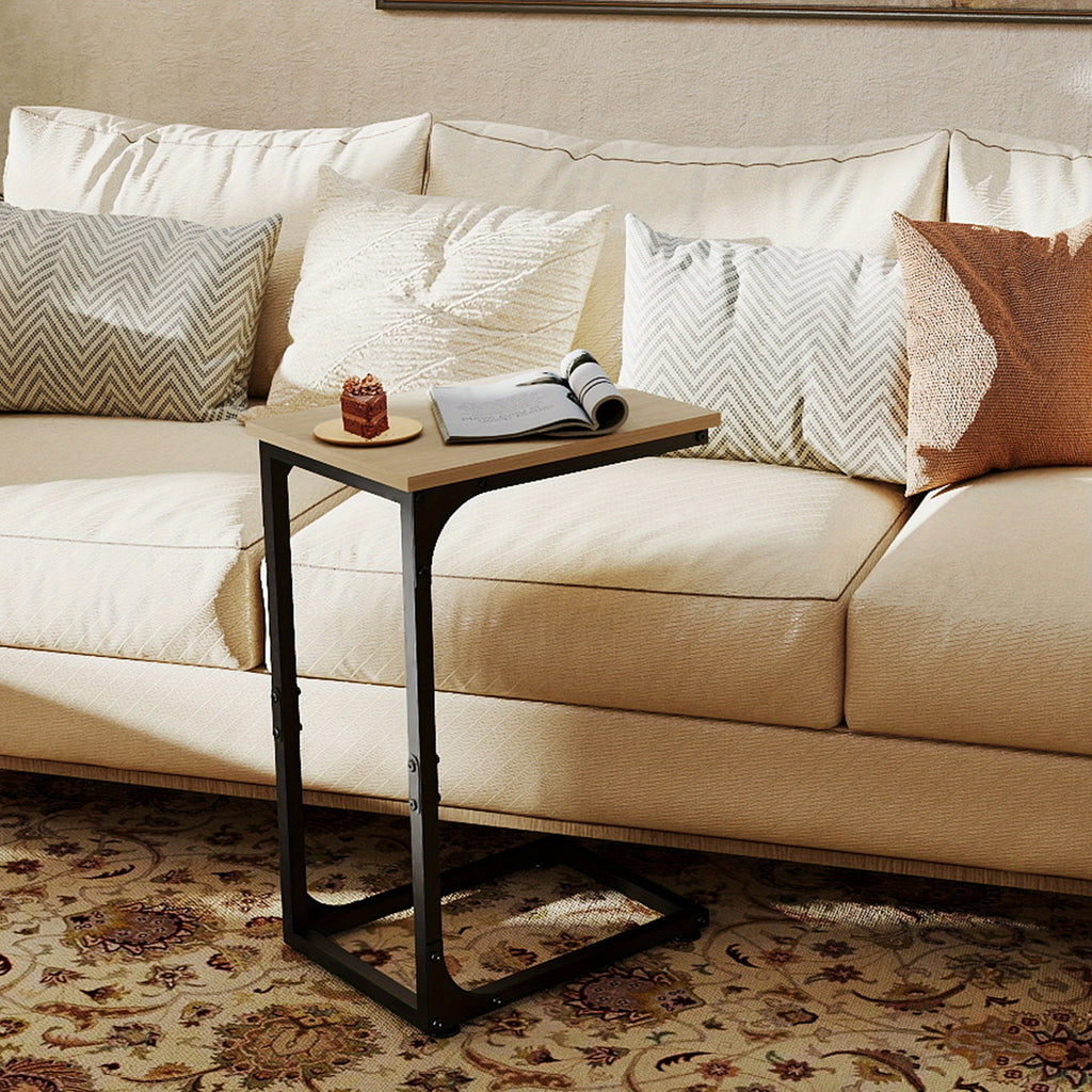 C-Shaped Side Tables, 132LBS Capacity, Rustic C-Shaped End Tables Or Under Sofa Convenience Tables for Living Room, Den, Or Bedside, Living Room Table