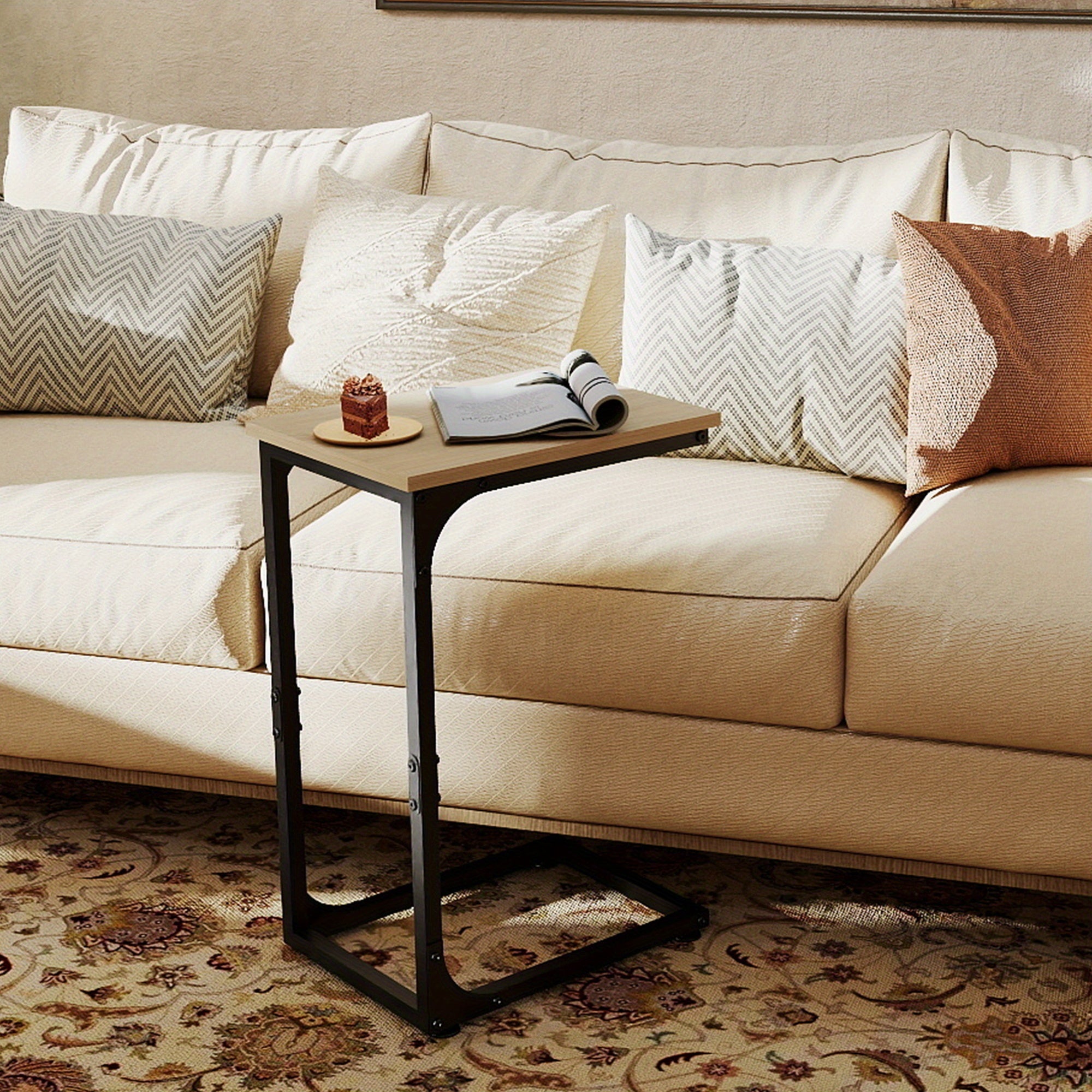 C-Shaped Side Tables, 132LBS Capacity, Rustic C-Shaped End Tables Or Under Sofa Convenience Tables for Living Room, Den, Or Bedside, Living Room Table