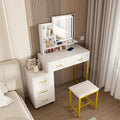 Montary Modern Dressing Table with Mirror And Light, Dressing Table with 5 Storage Drawers And Shelves, Dressing Table Set with Adjustable 3 Mode Lighting And Hairdryer Holder, White And Golden