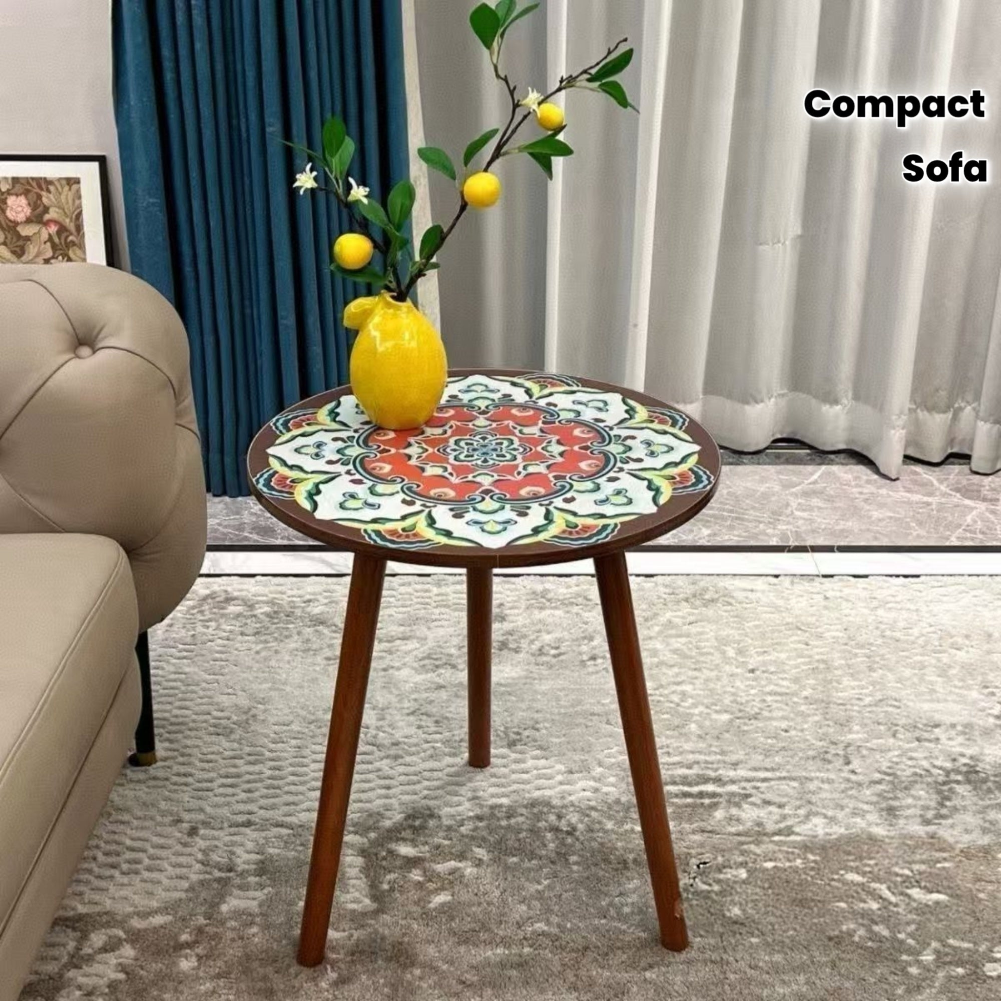 Colorful Floral Mandala Side Table | Sturdy Round Living Room Side Table, Compact Space-Saving Sofa Table, Indoor\u002FOutdoor Decorative Art Coffee Table, Small Console Table, Bedroom Side Table, Essential for Interior Design, Small Space Furniture