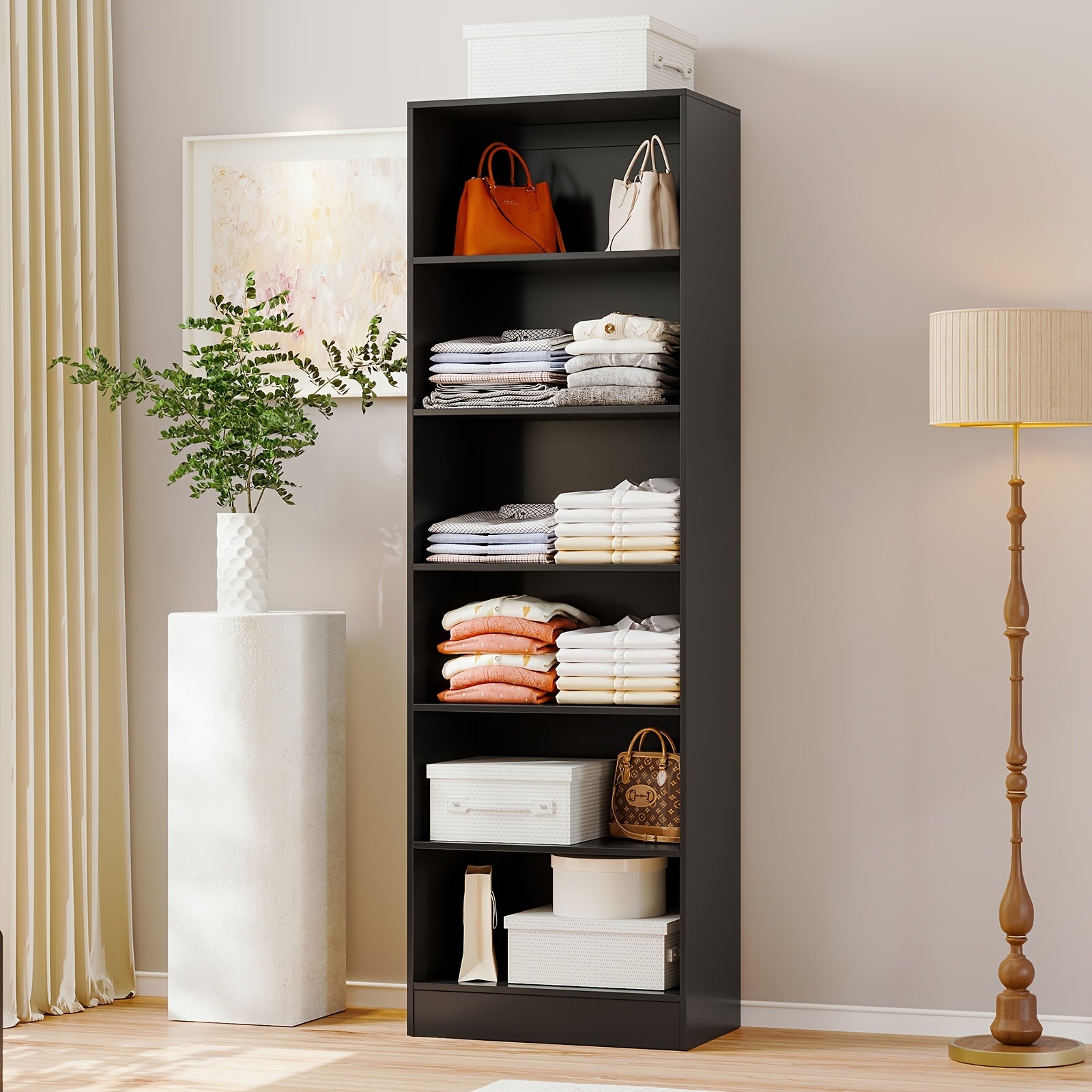 Modern Modular Closet System with Drawers, Hanging Rods & Shelves - MDF\u002FFiberboard Wardrobe Organizer Suitable for Entry, Bedroom, Living Room, Tall Storage Cabinet Unit with Hanging Space, Shelves & -Standing, Assembly