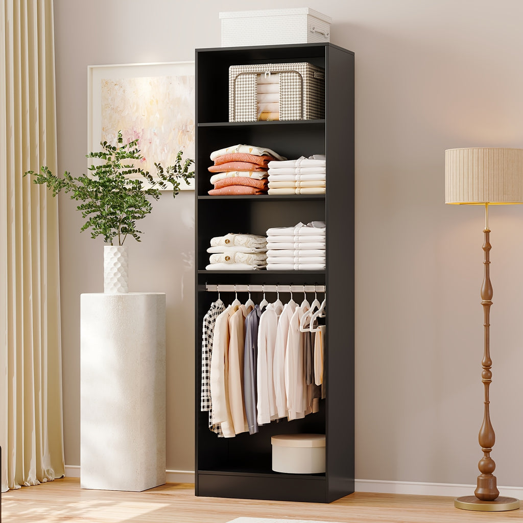 Modern Modular Closet System with Drawers, Hanging Rods & Shelves - MDF\u002FFiberboard Wardrobe Organizer Suitable for Entry, Bedroom, Living Room, Tall Storage Cabinet Unit with Hanging Space, Shelves & -Standing, Assembly