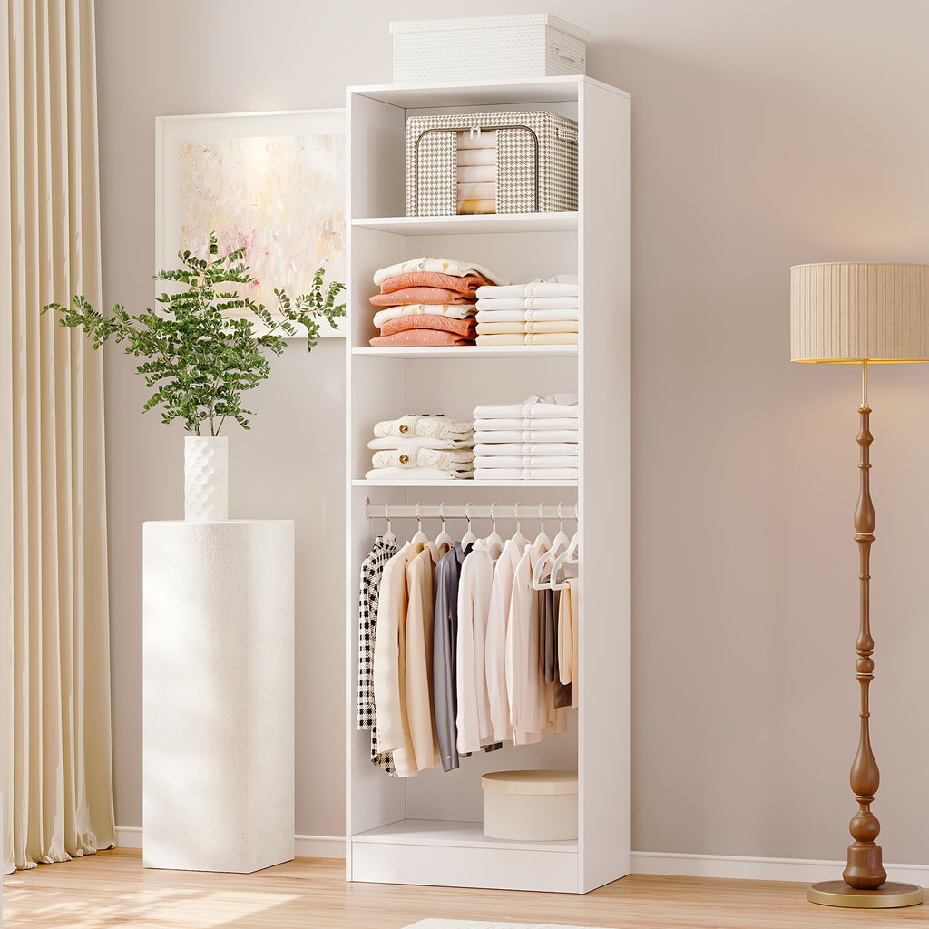 Modern Modular Closet System with Drawers, Hanging Rods & Shelves - MDF\u002FFiberboard Wardrobe Organizer Suitable for Entry, Bedroom, Living Room, Tall Storage Cabinet Unit with Hanging Space, Shelves & -Standing, Assembly