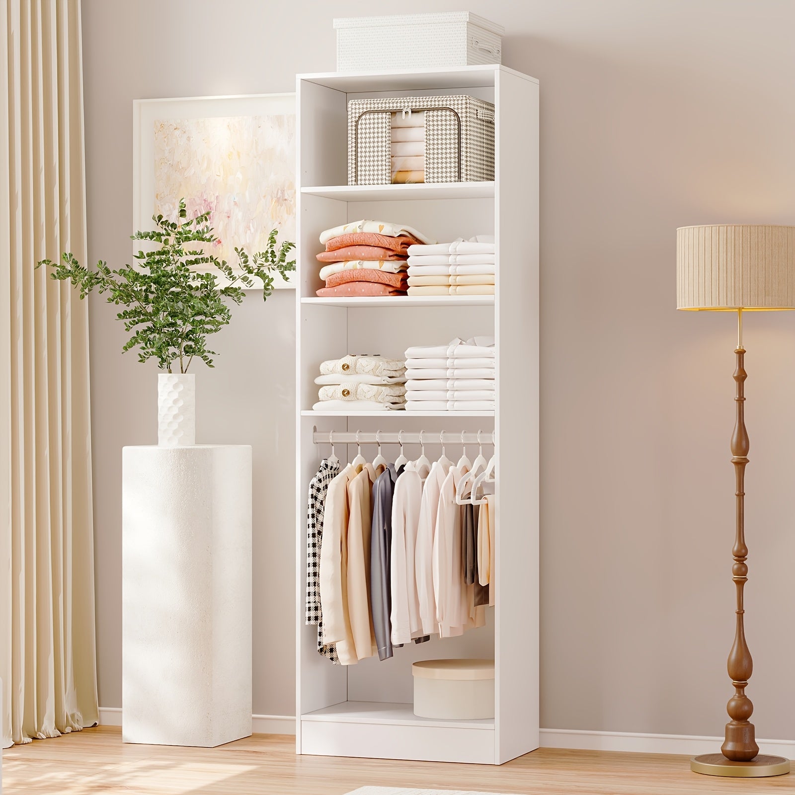 Modern Modular Closet System with Drawers, Hanging Rods & Shelves - MDF\u002FFiberboard Wardrobe Organizer Suitable for Entry, Bedroom, Living Room, Tall Storage Cabinet Unit with Hanging Space, Shelves & -Standing, Assembly