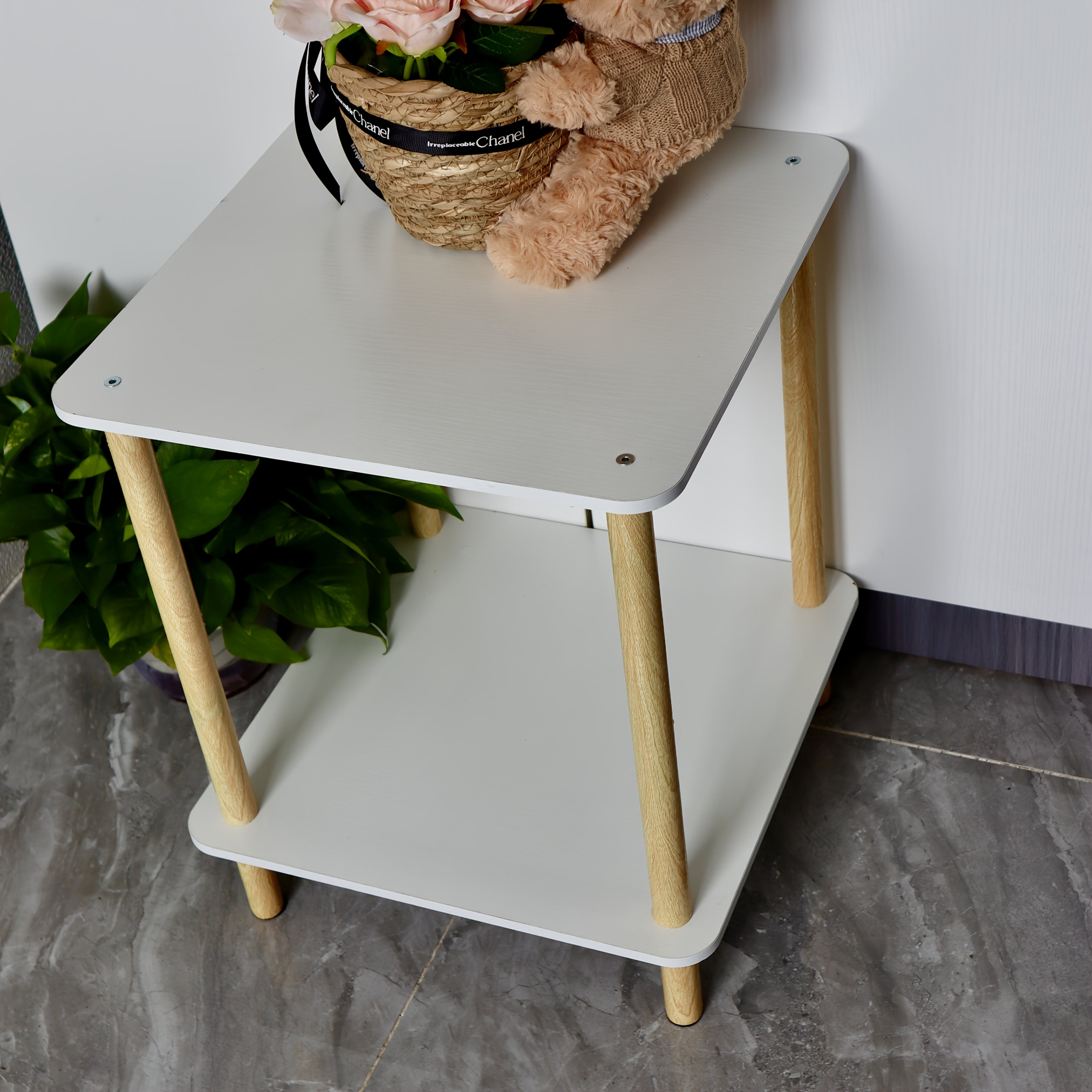 Modern Two-Layer Simple Side Table, Square Style Side For Sofa Side, Bedside Table, Accent Table For Small Spaces (White, 15\