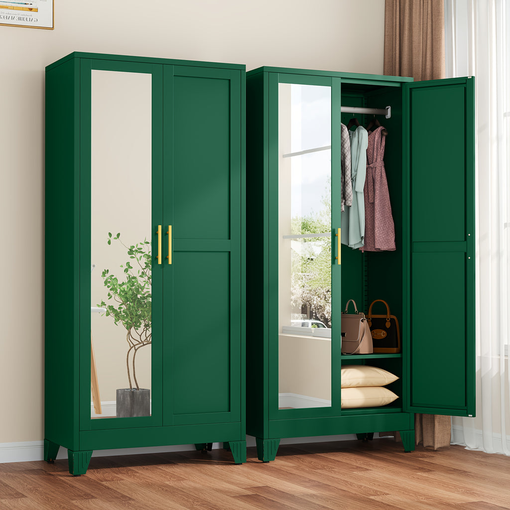 70.86-Inch Tall Mirror Wardrobe Featuring Adjustable Shelves And Storage Cabinets for Hanging Clothes, Ideal for Bedrooms, Laundry Areas, And Entryways.