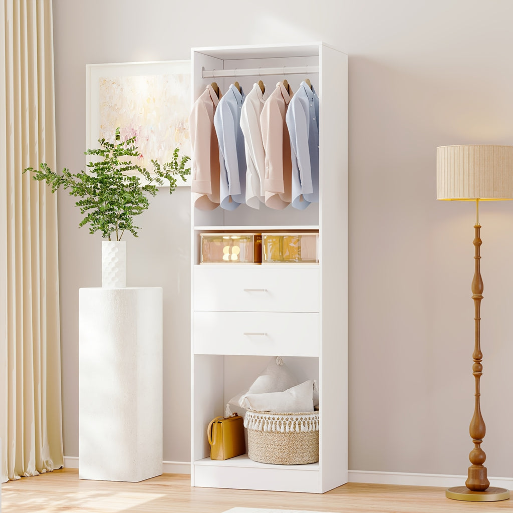 Modern Modular Closet System with Drawers, Hanging Rods & Shelves - MDF\u002FFiberboard Wardrobe Organizer Suitable for Entry, Bedroom, Living Room, Tall Storage Cabinet Unit with Hanging Space, Shelves & -Standing, Assembly