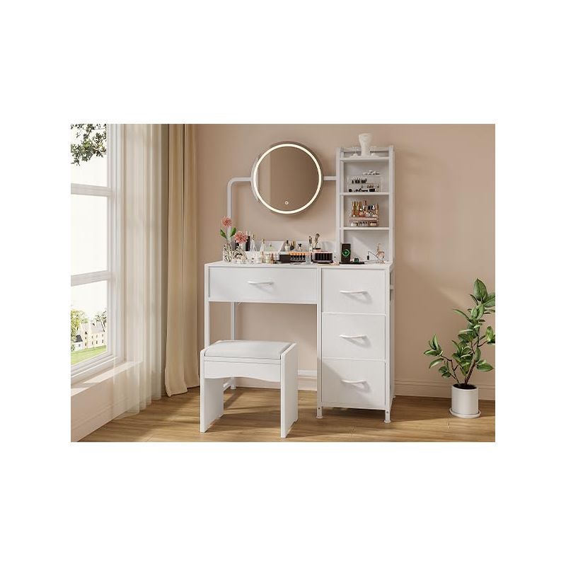 Modern LED Makeup Vanity Desk with Adjustable 3-Mode Mirror & Dressing Table - Frame Suitable for Women & Teens Bedroom, Power Outlet, Storage Drawers, Assembly Required Dresser for, Ideal Gift for And