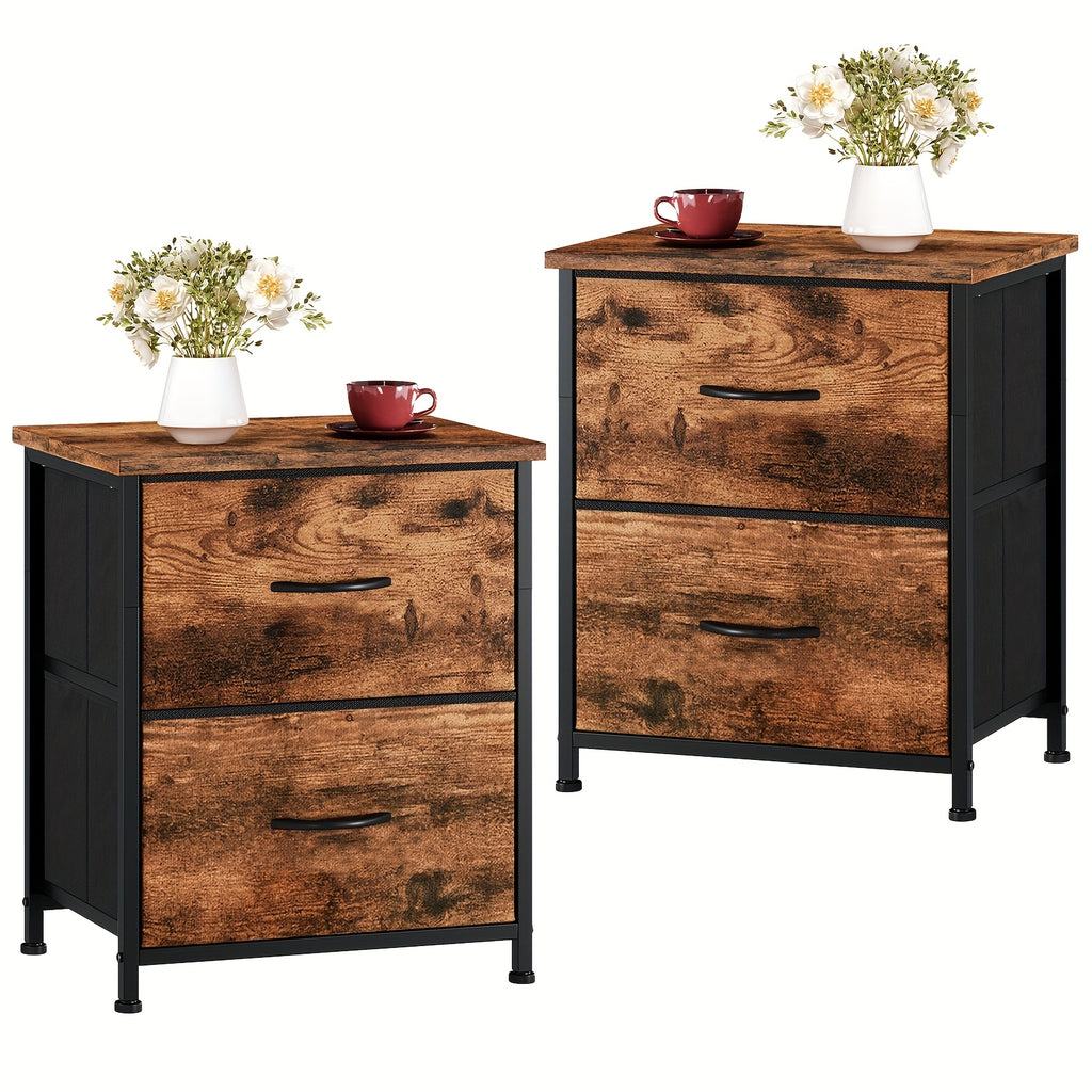 EUNOS Nightstand, Small Dresser For Bedroom With 2 Drawers, Bedside Table Night Stand End Table With Fabric Bins For Bedroom Closet Dorm Guest Room