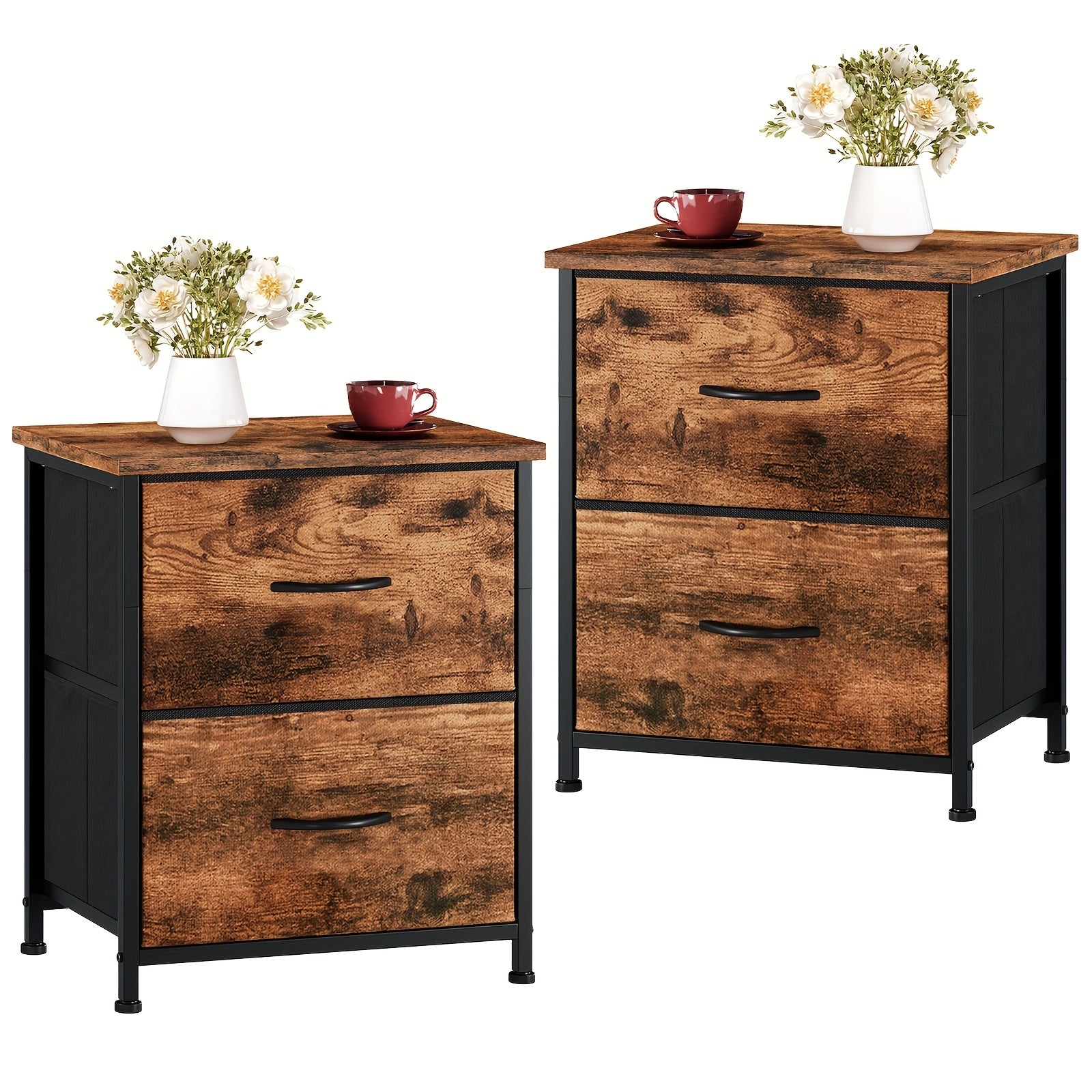 EUNOS Nightstand, Small Dresser For Bedroom With 2 Drawers, Bedside Table Night Stand End Table With Fabric Bins For Bedroom Closet Dorm Guest Room
