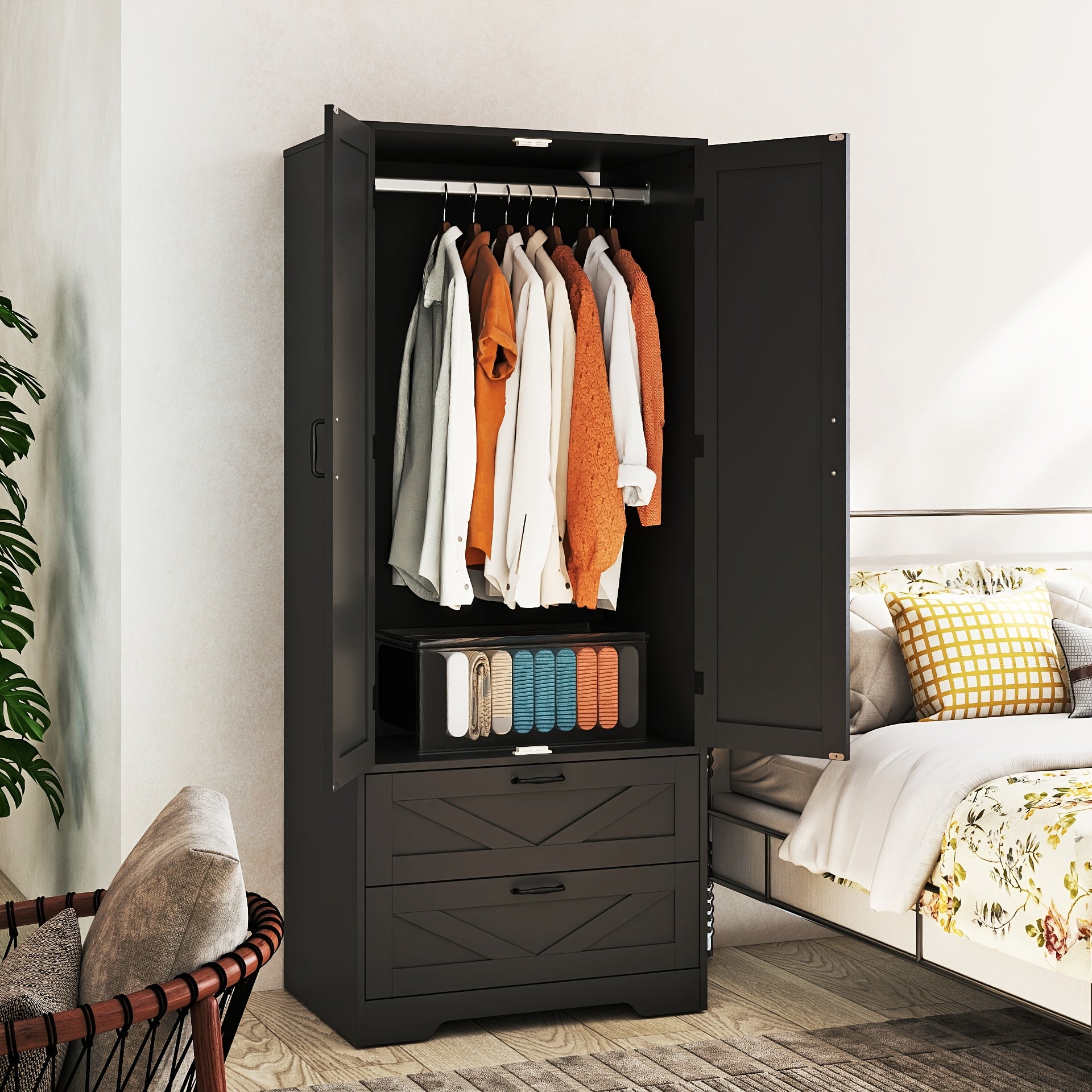 Armoire Wardrobe Closet with Doors, 65.3\