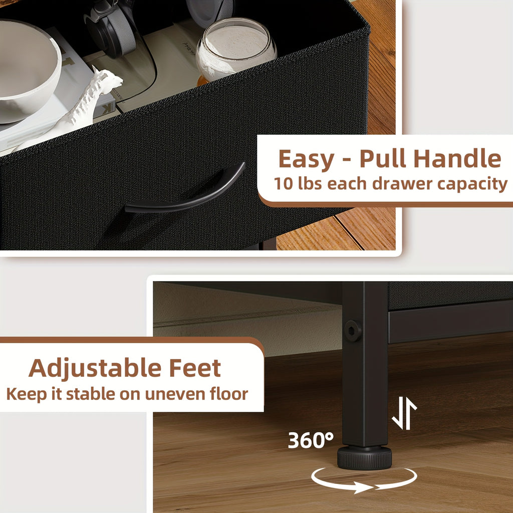 EUNOS Nightstand, Small Dresser For Bedroom With 2 Drawers, Bedside Table Night Stand End Table With Fabric Bins For Bedroom Closet Dorm Guest Room