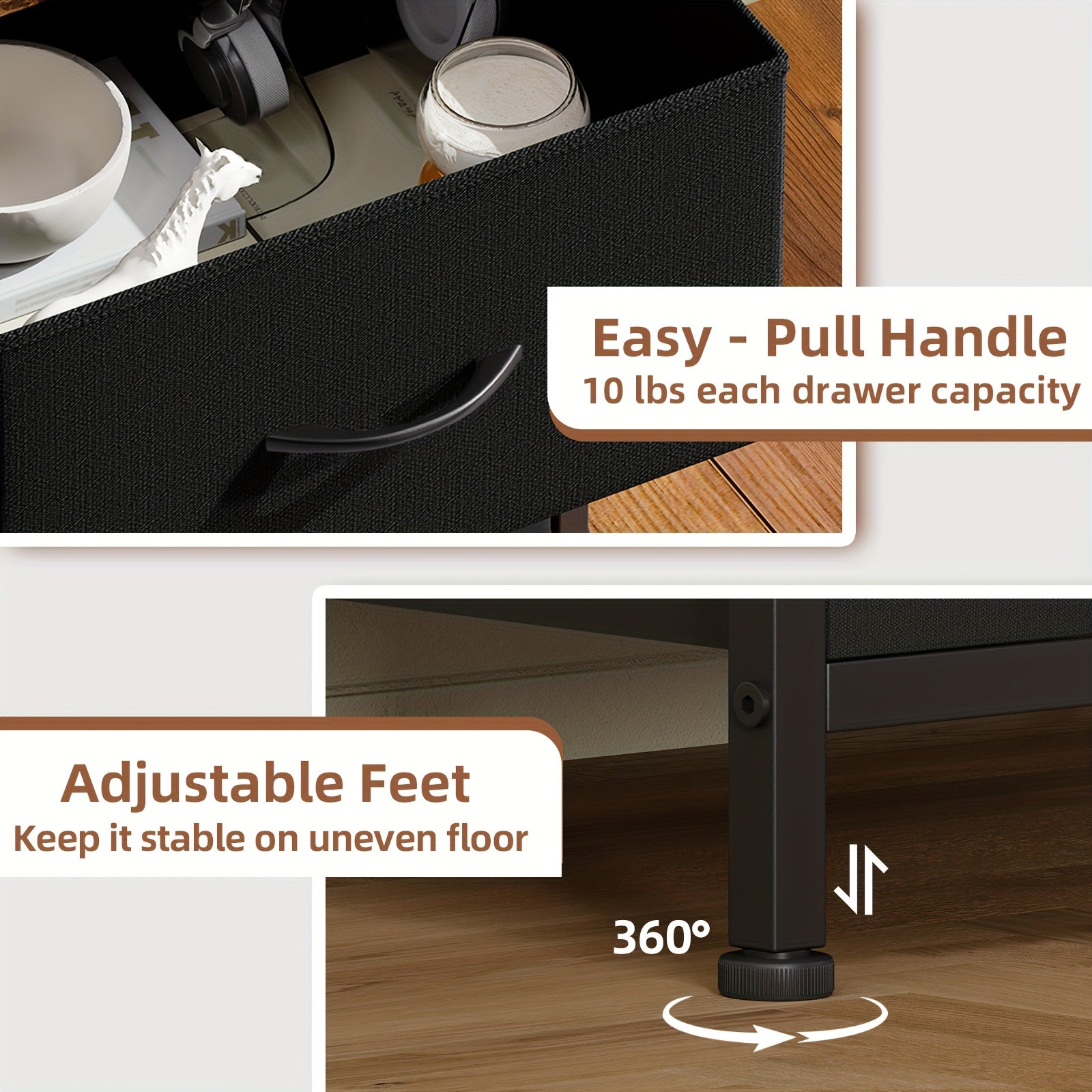 EUNOS Nightstand, Small Dresser For Bedroom With 2 Drawers, Bedside Table Night Stand End Table With Fabric Bins For Bedroom Closet Dorm Guest Room