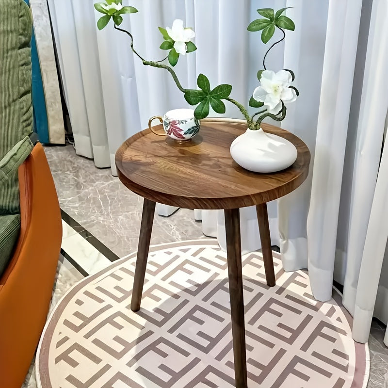 1pc a Vintage Circular Wooden Side Table - Featuring Robust Legs, Ideal for Living Rooms, Bedrooms, Compact Areas, Home Decor, And Easy Assembly