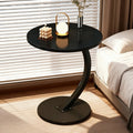 Modern Minimalist Wrought-iron Wooden Side Table with Marble Top. Space-saving Sofa\u002Fnightstand with Storage. Features Metal Frame and Crescent Base Design, Compact and Portable, Easy to Assemble. Ideal for Small Apartments, Living Rooms, Bedrooms.