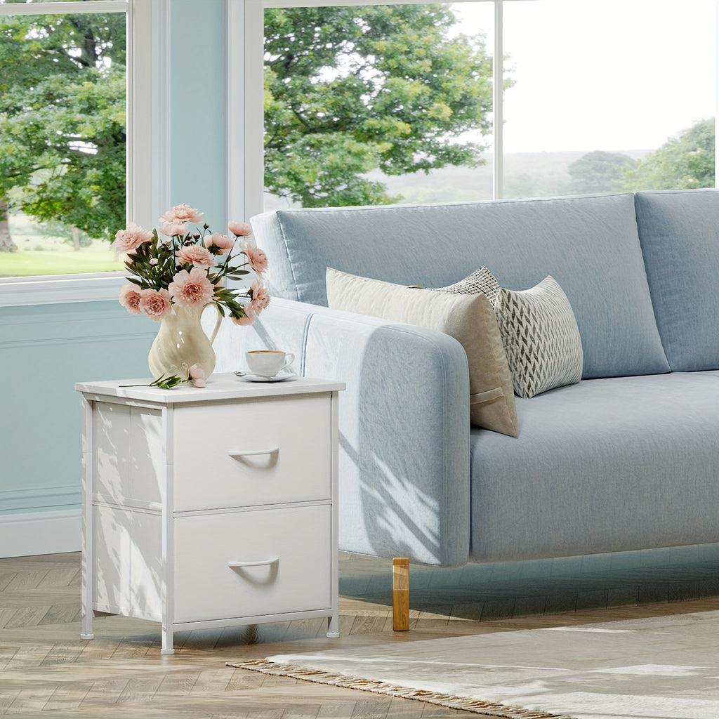EUNOS Nightstand, Small Dresser For Bedroom With 2 Drawers, Bedside Table Night Stand End Table With Fabric Bins For Bedroom Closet Dorm Guest Room