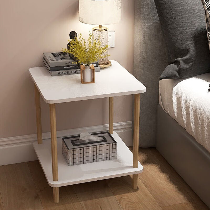 BONNLO Modern Nightstand | Easy 2-Tier Design with Solid Wood Legs, Small Storage Cabinet for Bedroom and Living Room, White End
