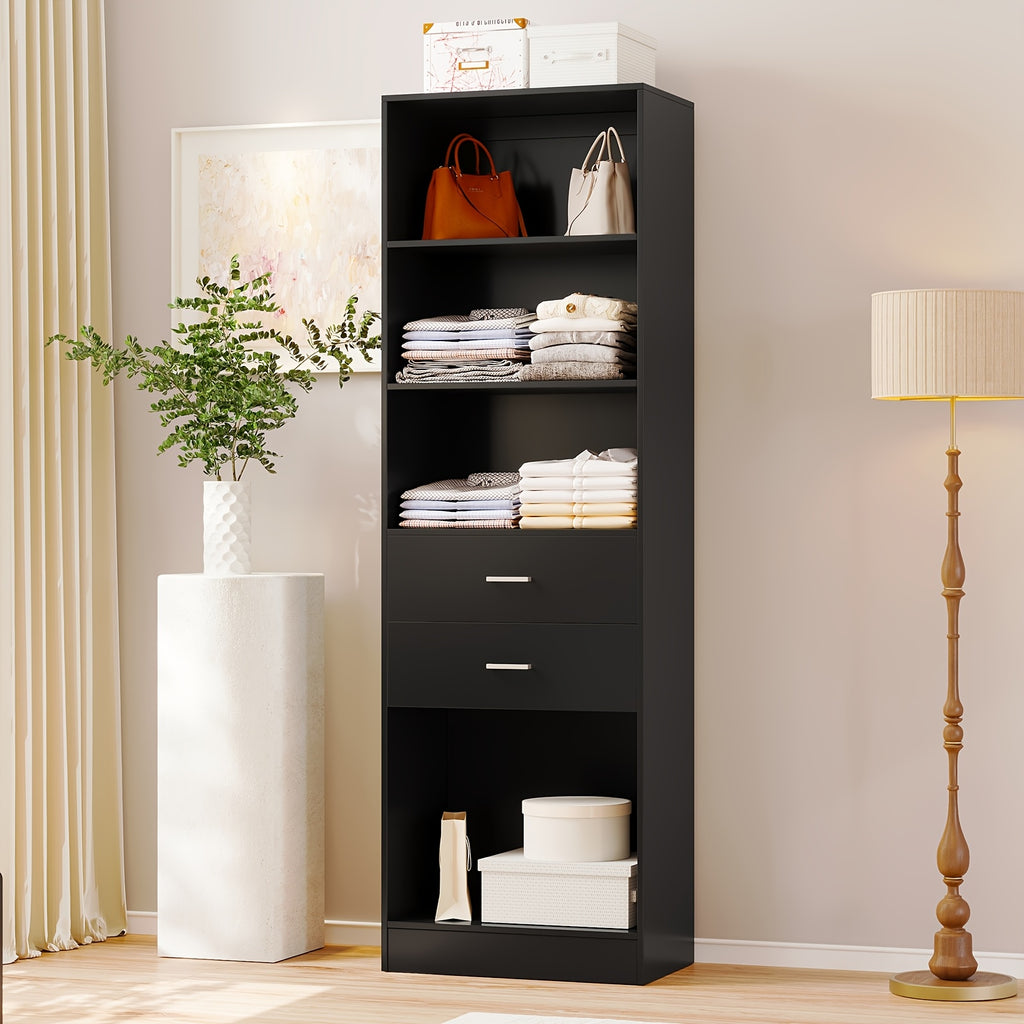 Modern Modular Closet System with Drawers, Hanging Rods & Shelves - MDF\u002FFiberboard Wardrobe Organizer Suitable for Entry, Bedroom, Living Room, Tall Storage Cabinet Unit with Hanging Space, Shelves & -Standing, Assembly