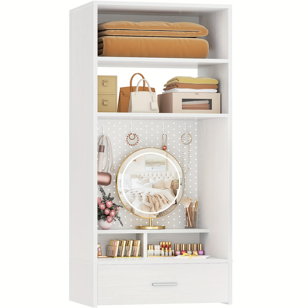 Unikito 25 Inch Closet System With Drawers And Magnetic Pegboard, Wall Mounted Closet Organizer With Vanity Storage Shelves, Multipurpose Vanity Desk For Bedroom, Mudroom, And Entryway, White