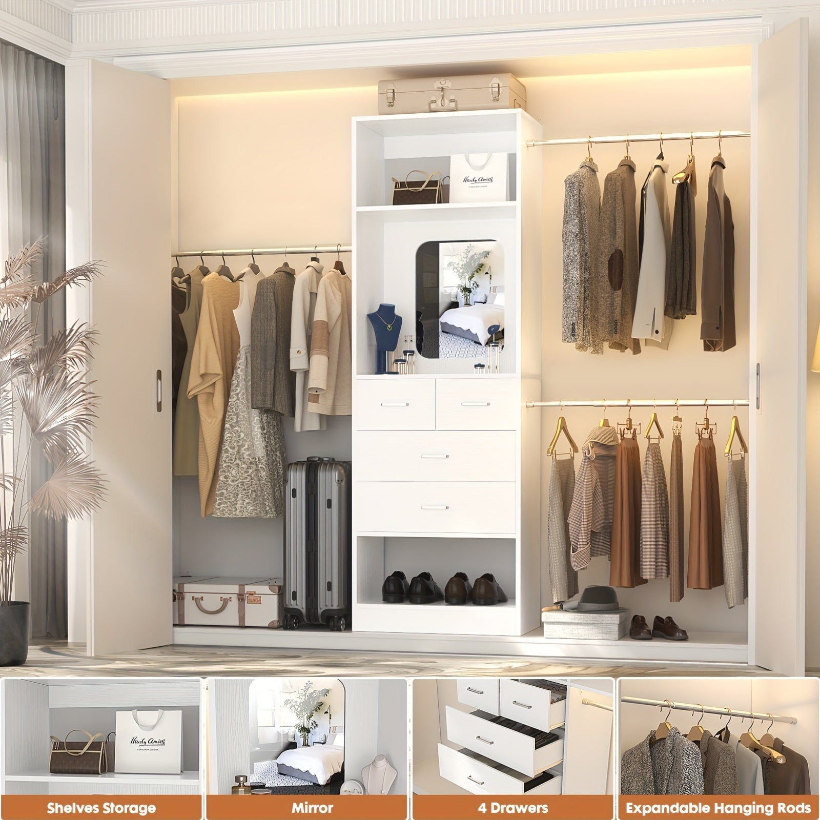 Unikito Closet Organizer, Sturdy Wood Walk In Closet System Starter Kit With 25\