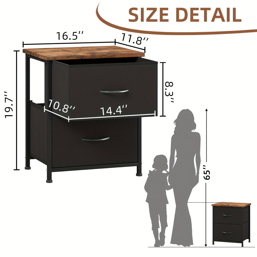 EUNOS Nightstand, Small Dresser For Bedroom With 2 Drawers, Bedside Table Night Stand End Table With Fabric Bins For Bedroom Closet Dorm Guest Room