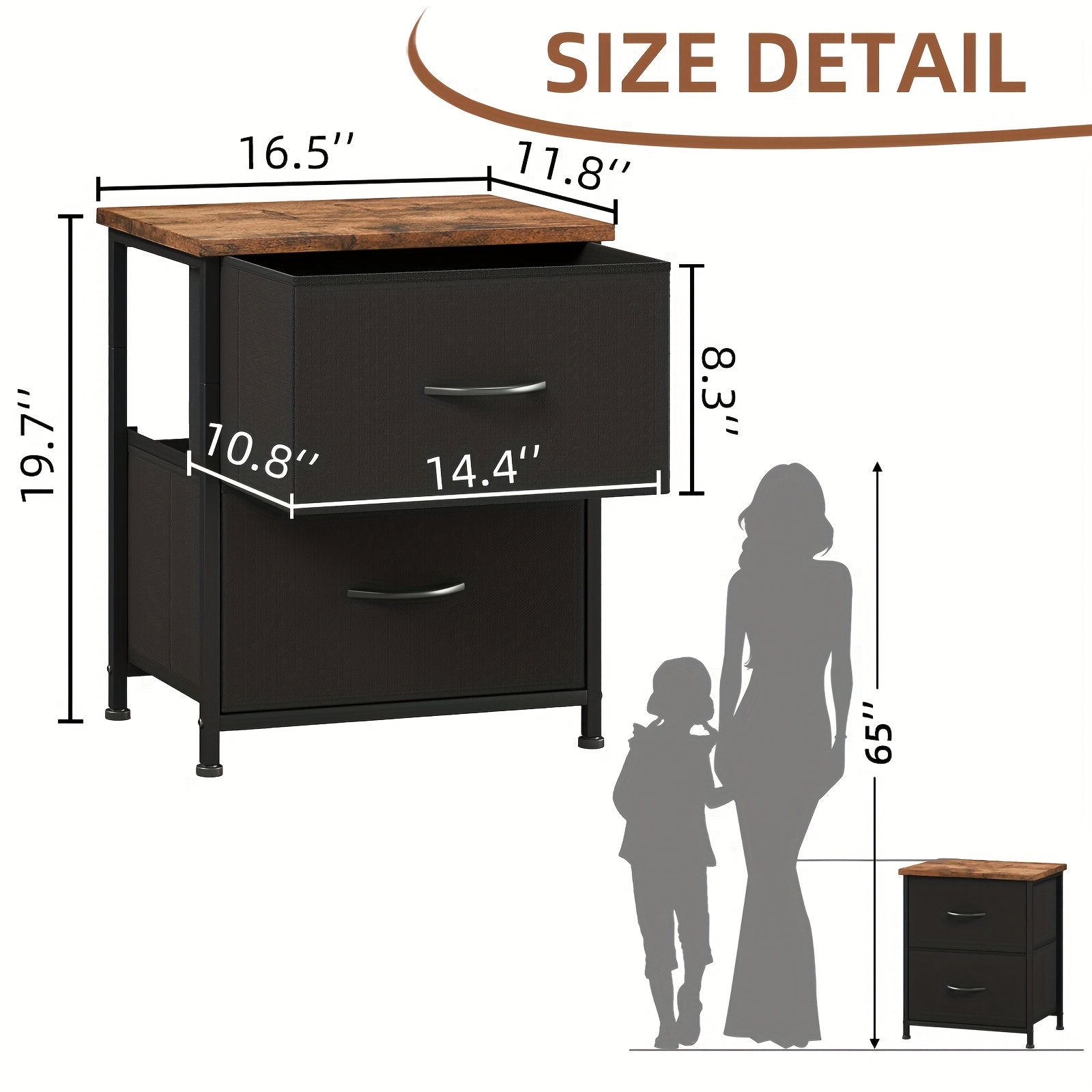 EUNOS Nightstand, Small Dresser For Bedroom With 2 Drawers, Bedside Table Night Stand End Table With Fabric Bins For Bedroom Closet Dorm Guest Room