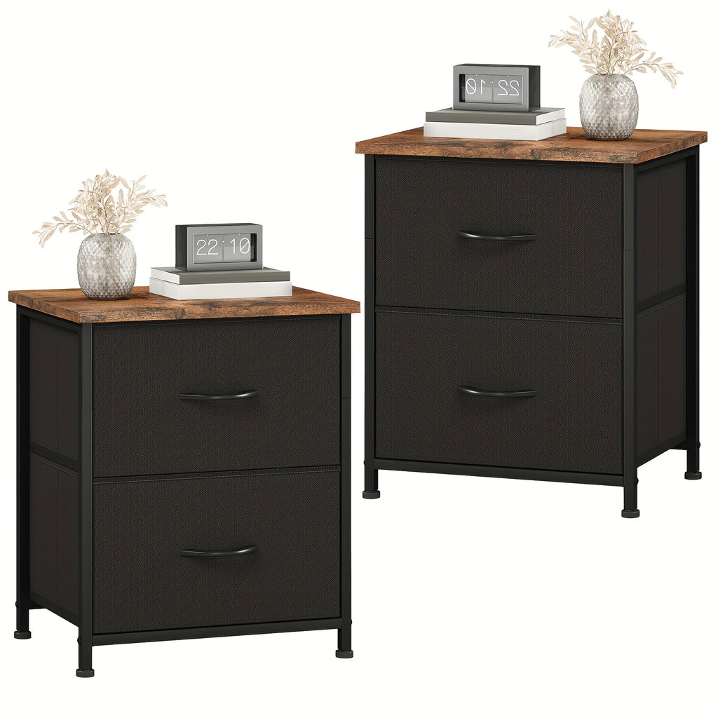 EUNOS Nightstand, Small Dresser For Bedroom With 2 Drawers, Bedside Table Night Stand End Table With Fabric Bins For Bedroom Closet Dorm Guest Room