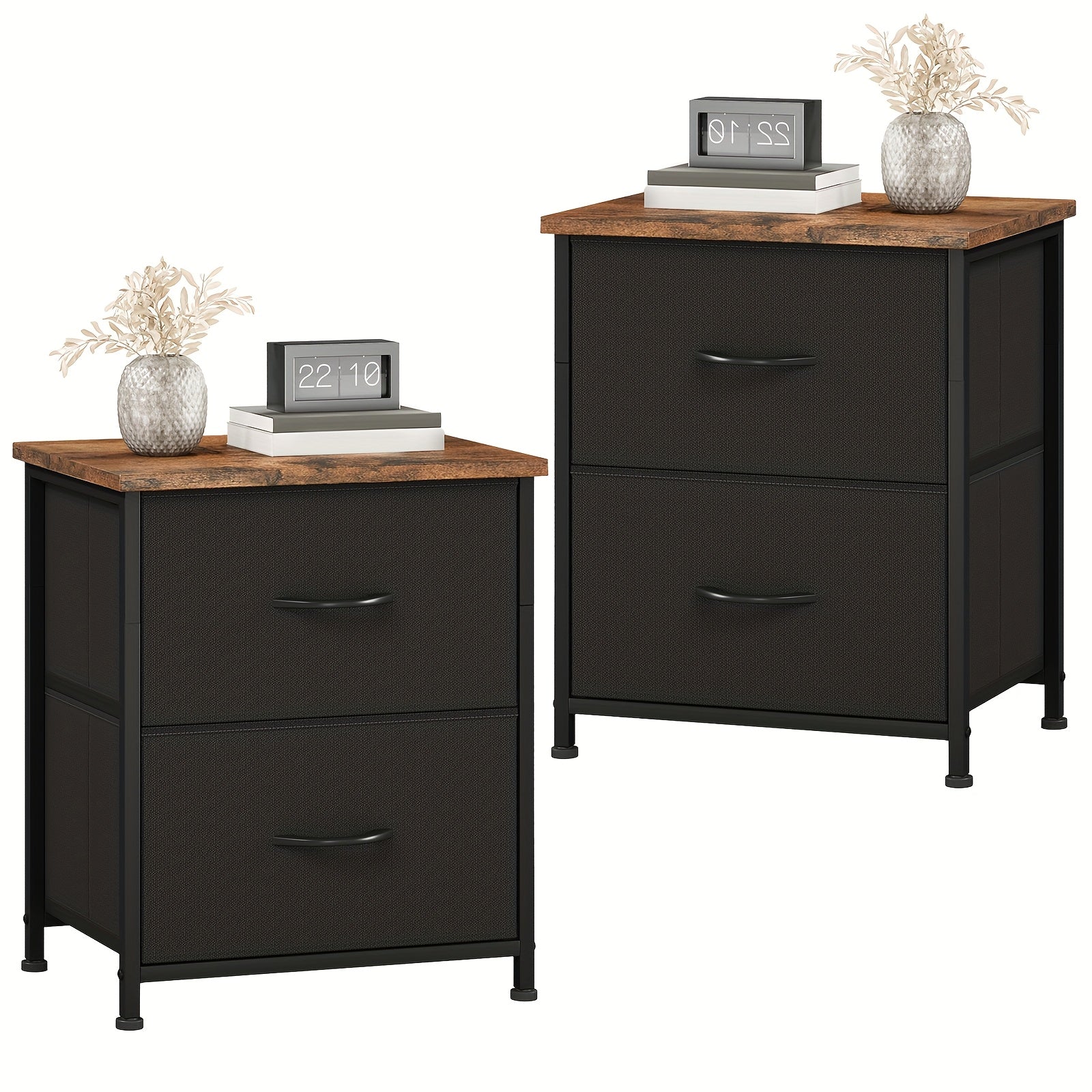 EUNOS Nightstand, Small Dresser For Bedroom With 2 Drawers, Bedside Table Night Stand End Table With Fabric Bins For Bedroom Closet Dorm Guest Room