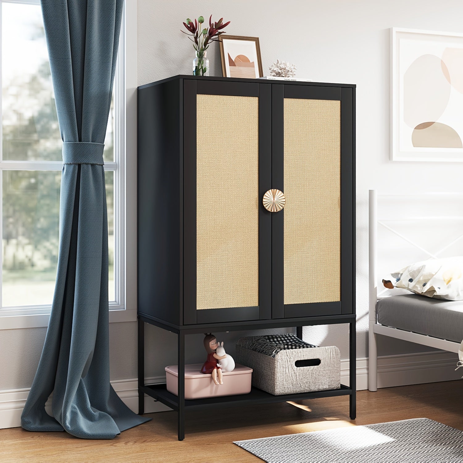 Modern Freestanding Wardrobe With Drawers, Double Doors, 60-Inch Large Capacity Storage Cabinet With Hanging Rod, Ideal For Bedroom Home Organization