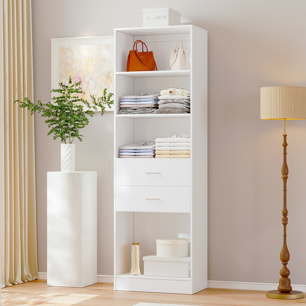 Modern Modular Closet System with Drawers, Hanging Rods & Shelves - MDF\u002FFiberboard Wardrobe Organizer Suitable for Entry, Bedroom, Living Room, Tall Storage Cabinet Unit with Hanging Space, Shelves & -Standing, Assembly