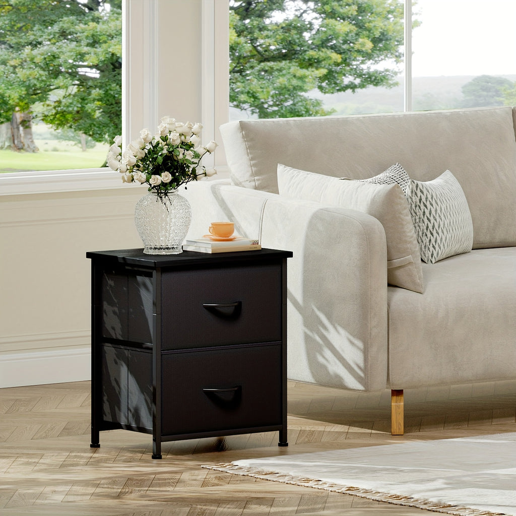 EUNOS Nightstand, Small Dresser For Bedroom With 2 Drawers, Bedside Table Night Stand End Table With Fabric Bins For Bedroom Closet Dorm Guest Room