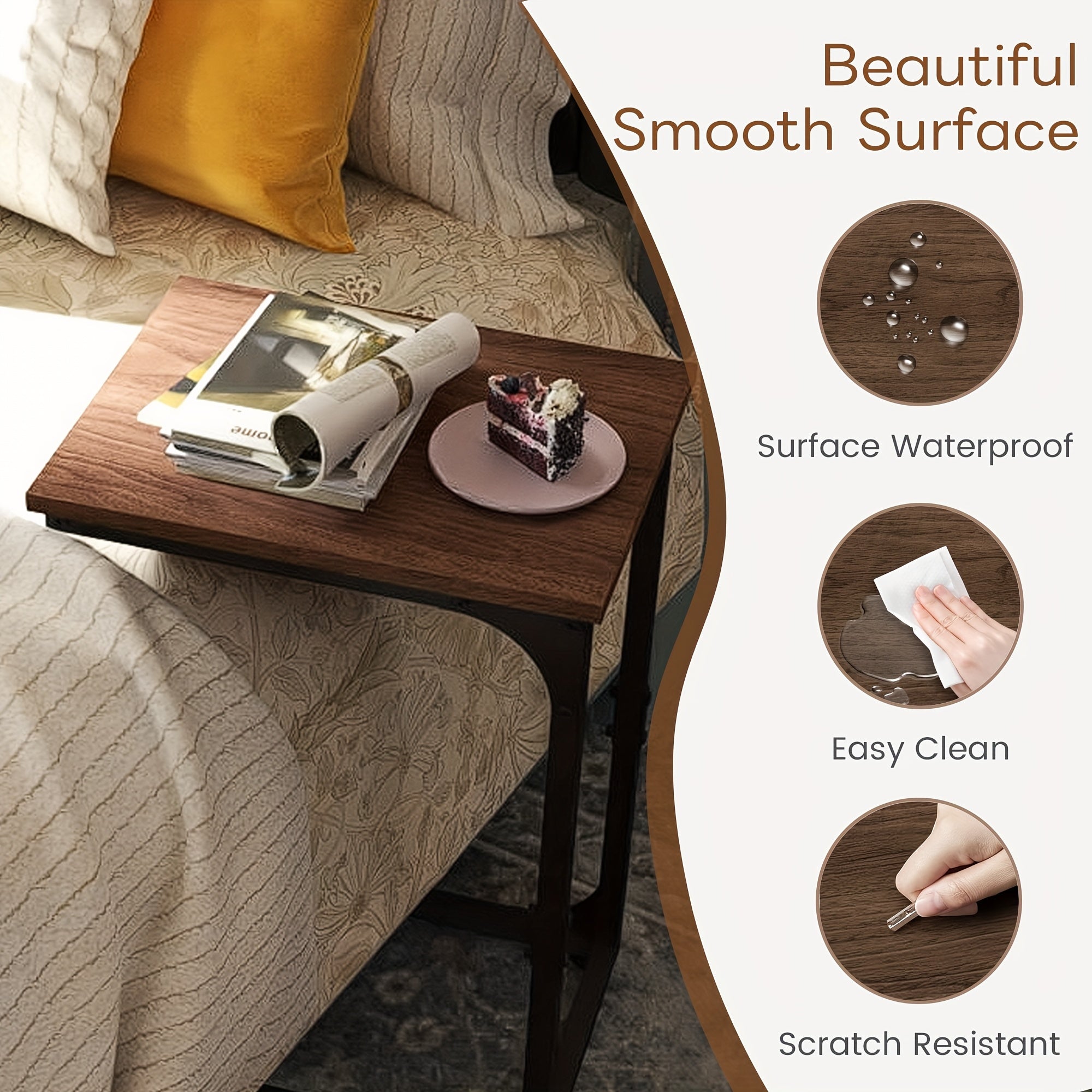 C-Shaped Side Tables, 132LBS Capacity, Rustic C-Shaped End Tables Or Under Sofa Convenience Tables for Living Room, Den, Or Bedside, Living Room Table