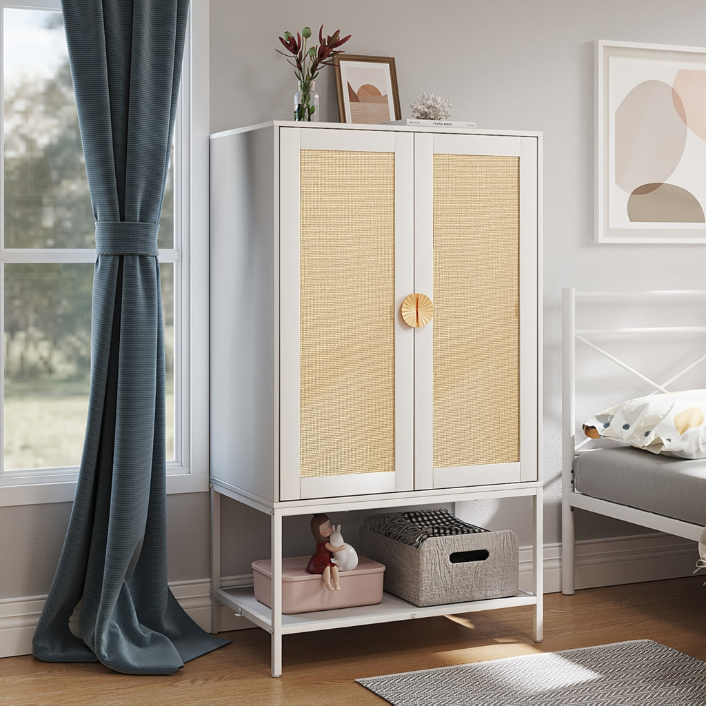 Modern Freestanding Wardrobe With Drawers, Double Doors, 60-Inch Large Capacity Storage Cabinet With Hanging Rod, Ideal For Bedroom Home Organization