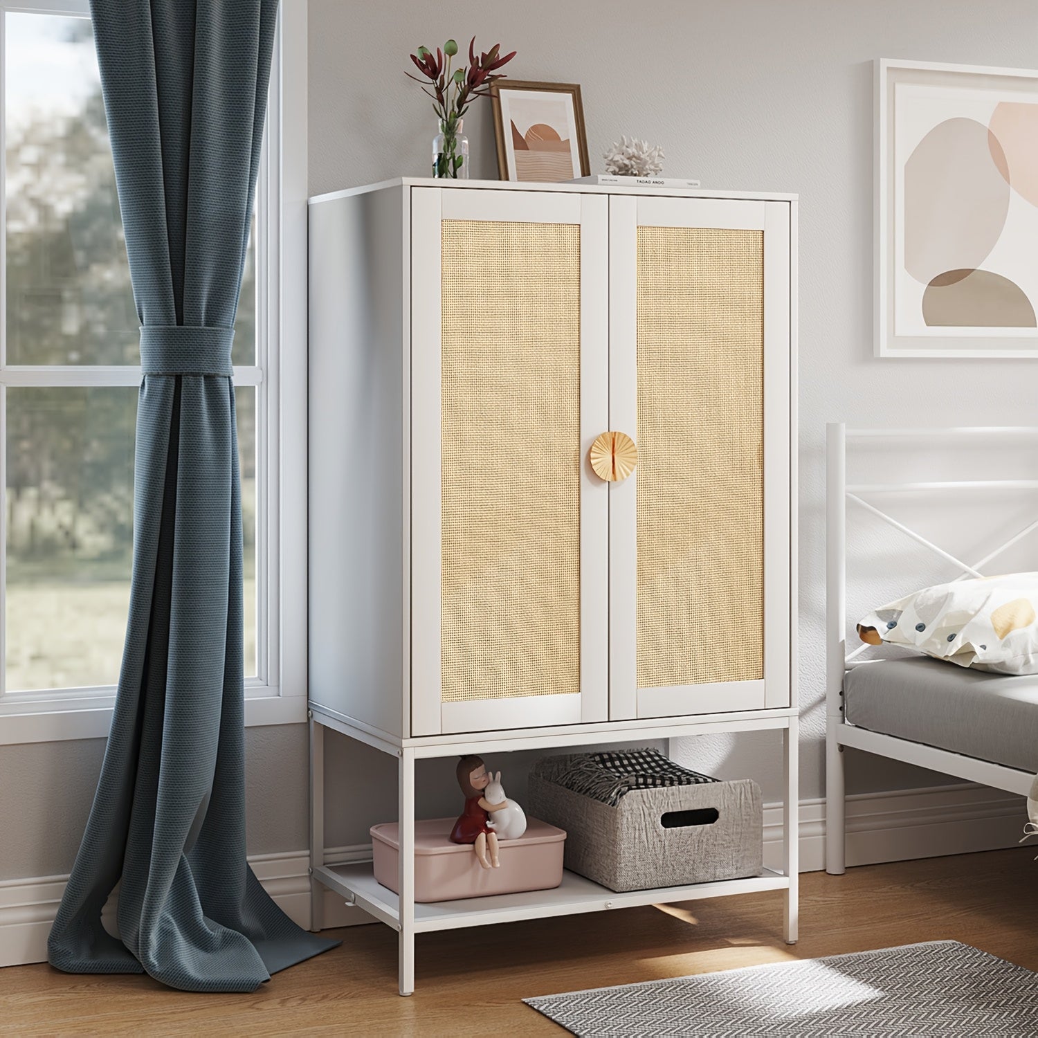Modern Freestanding Wardrobe With Drawers, Double Doors, 60-Inch Large Capacity Storage Cabinet With Hanging Rod, Ideal For Bedroom Home Organization