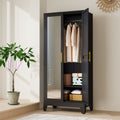 70.86-Inch Tall Mirror Wardrobe Featuring Adjustable Shelves And Storage Cabinets for Hanging Clothes, Ideal for Bedrooms, Laundry Areas, And Entryways.