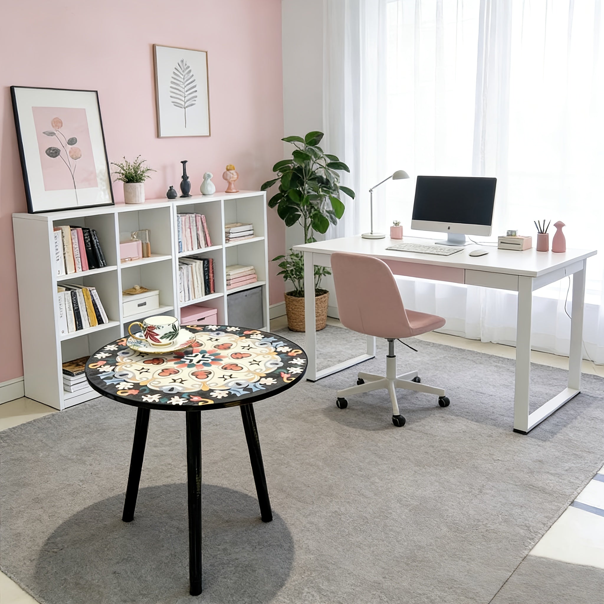 Colorful Floral Mandala Side Table | Sturdy Round Living Room Side Table, Compact Space-Saving Sofa Table, Indoor\u002FOutdoor Decorative Art Coffee Table, Small Console Table, Bedroom Side Table, Essential for Interior Design, Small Space Furniture