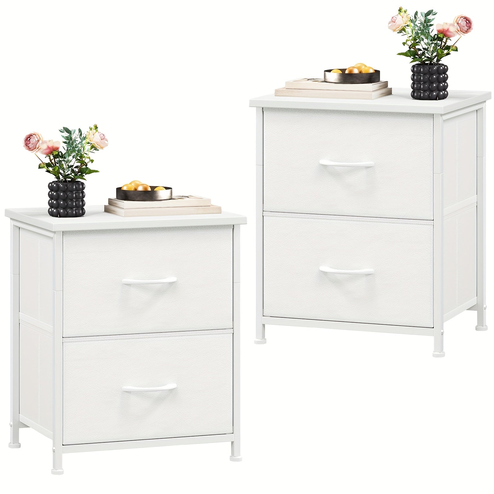 EUNOS Nightstand, Small Dresser For Bedroom With 2 Drawers, Bedside Table Night Stand End Table With Fabric Bins For Bedroom Closet Dorm Guest Room