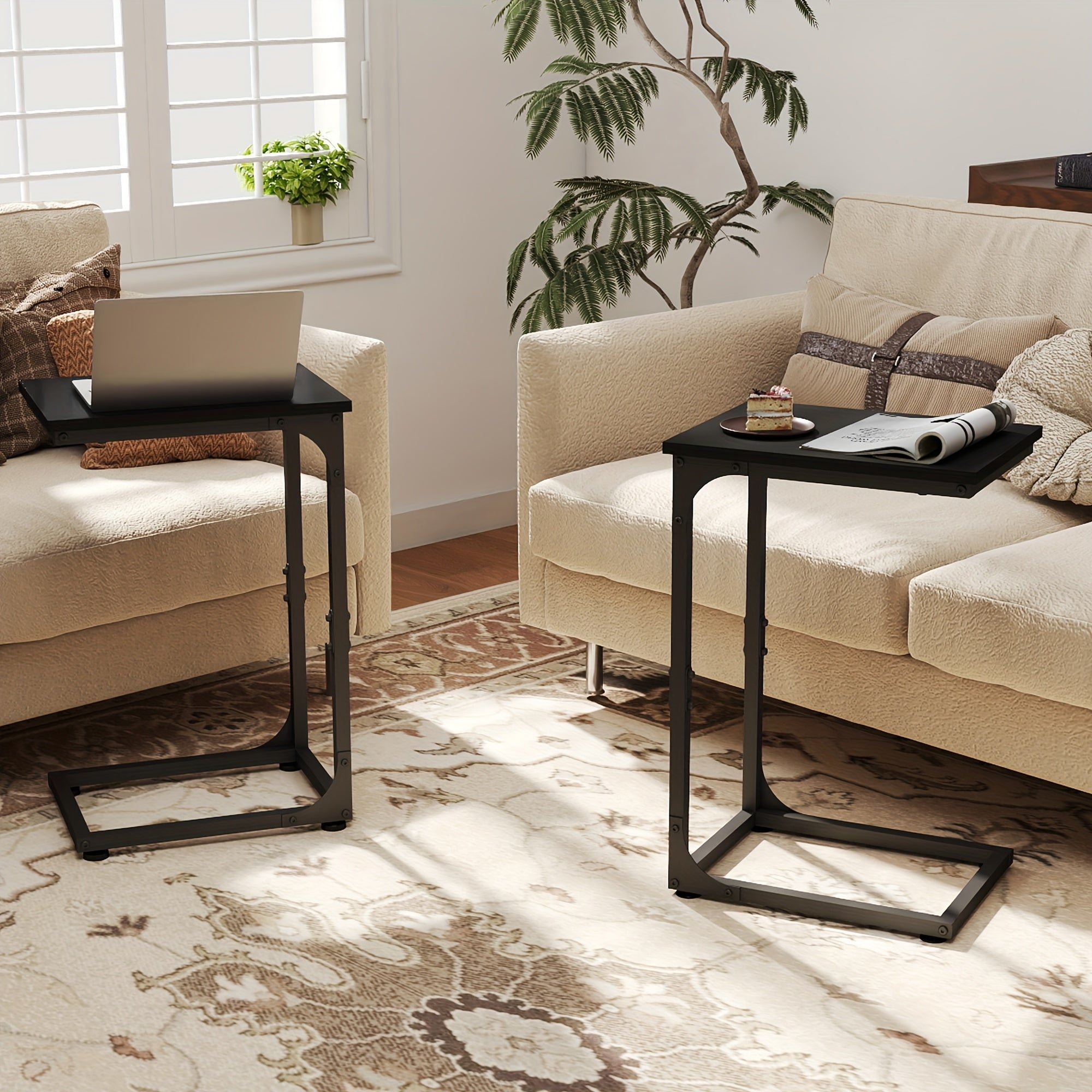 C-Shaped Side Tables, 132LBS Capacity, Rustic C-Shaped End Tables Or Under Sofa Convenience Tables for Living Room, Den, Or Bedside, Living Room Table