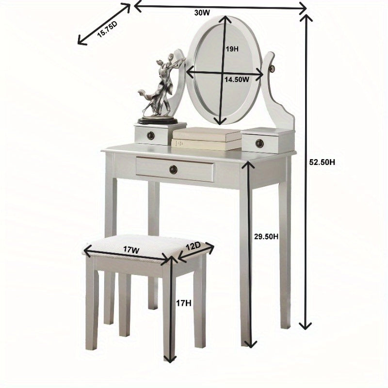 Glamorous Makeup Vanity Table and Stool Set in Golden Finish, Ideal for Bedroom, Dressing Room, Vanity Area, Elegant and Stylish, Perfect for Personal Grooming, Compact Design