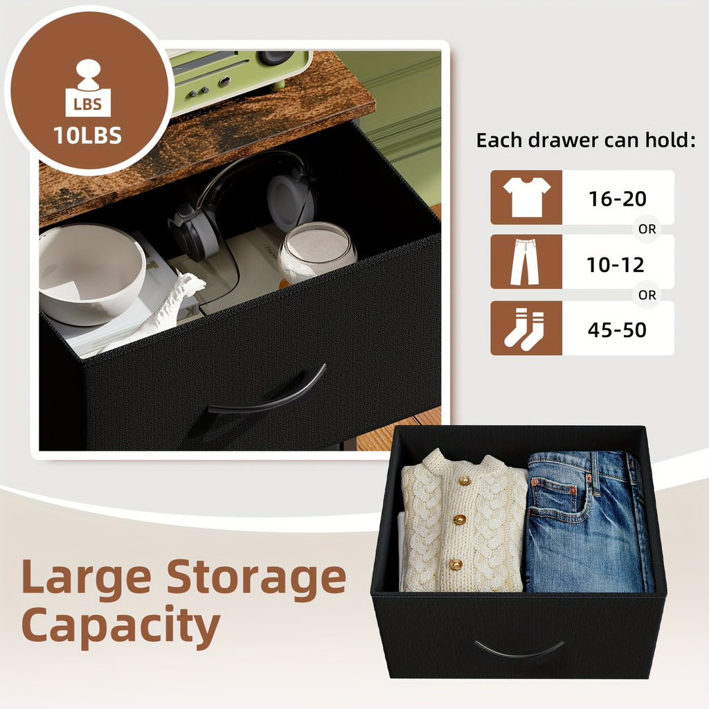 EUNOS Nightstand, Small Dresser For Bedroom With 2 Drawers, Bedside Table Night Stand End Table With Fabric Bins For Bedroom Closet Dorm Guest Room