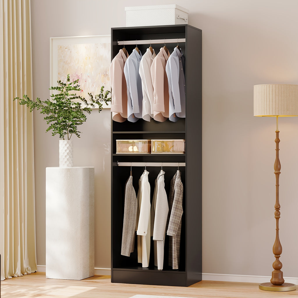 Modern Modular Closet System with Drawers, Hanging Rods & Shelves - MDF\u002FFiberboard Wardrobe Organizer Suitable for Entry, Bedroom, Living Room, Tall Storage Cabinet Unit with Hanging Space, Shelves & -Standing, Assembly