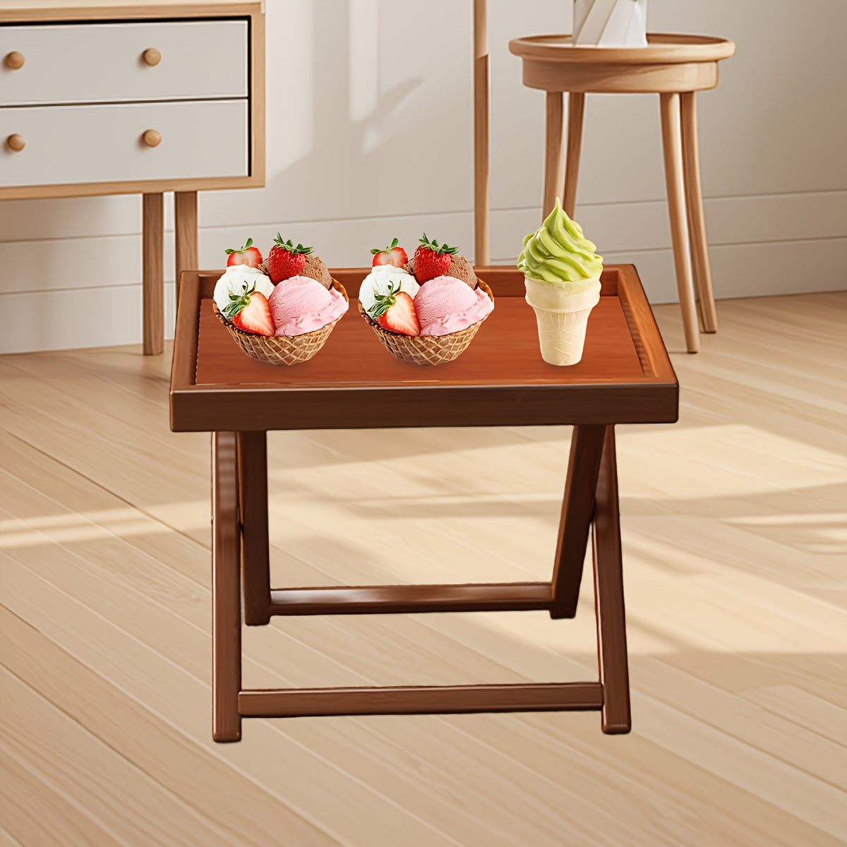 1pc Bamboo Folding Side Table, Durable TV Tray Bedside End Table for Living Room And Bedroom No Food Contact, Best Gift for Christmas