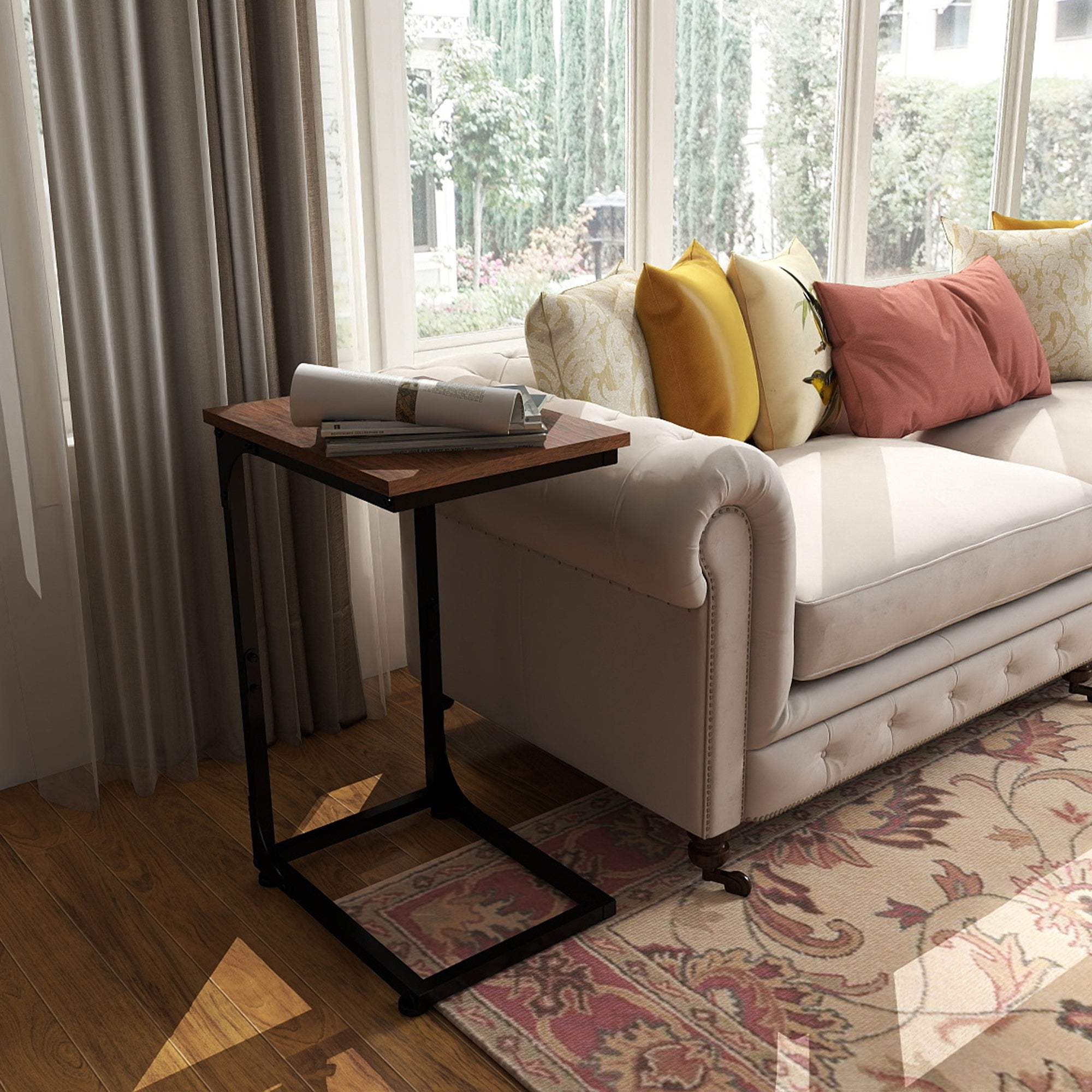 C-Shaped Side Tables, 132LBS Capacity, Rustic C-Shaped End Tables Or Under Sofa Convenience Tables for Living Room, Den, Or Bedside, Living Room Table