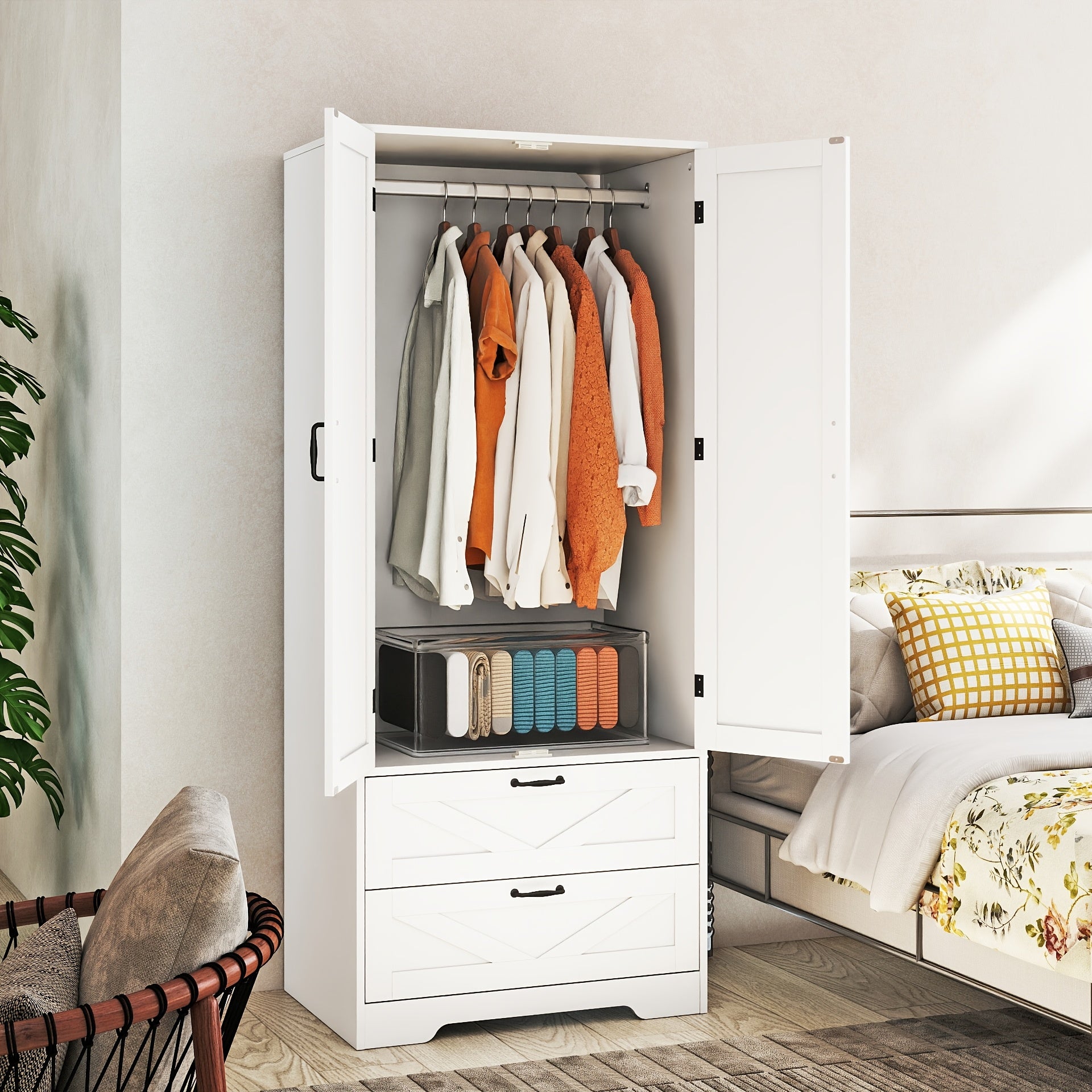 Armoire Wardrobe Closet with Doors, 65.3\