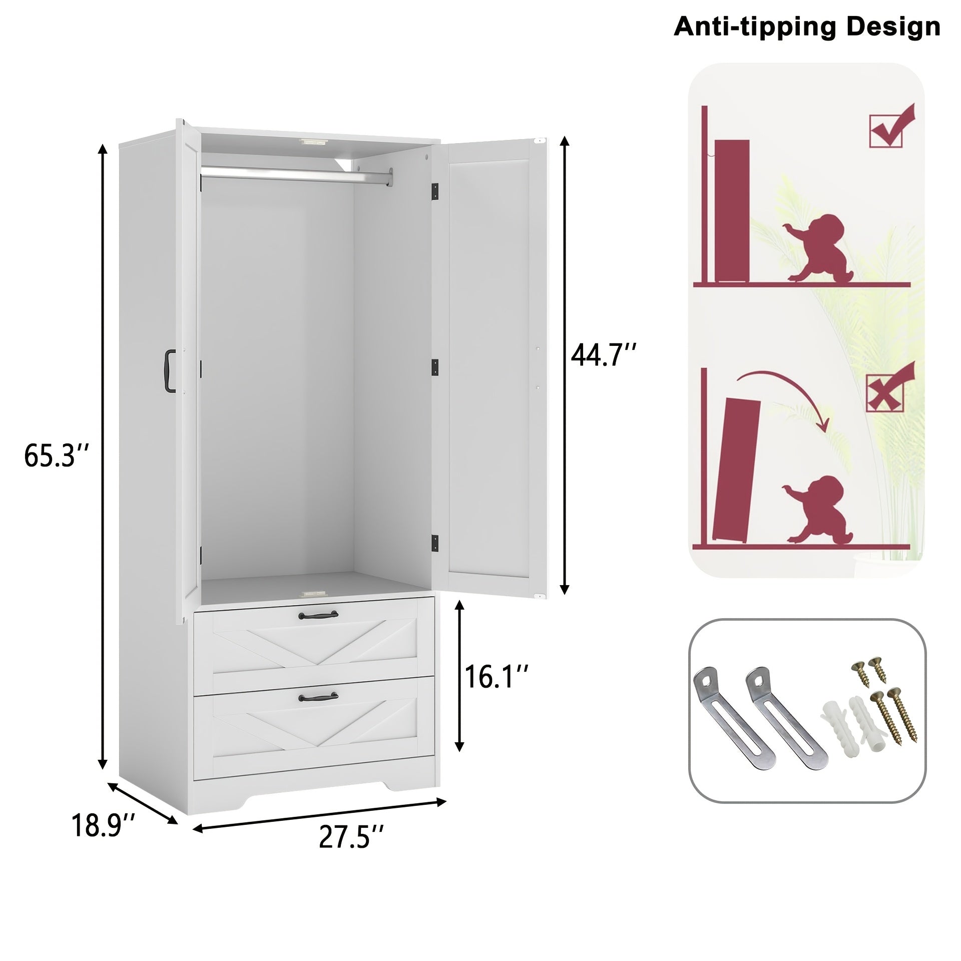 Armoire Wardrobe Closet with Doors, 65.3\