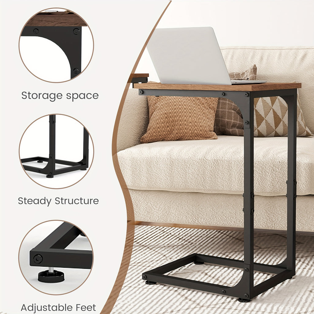 C-Shaped Side Tables, 132LBS Capacity, Rustic C-Shaped End Tables Or Under Sofa Convenience Tables for Living Room, Den, Or Bedside, Living Room Table
