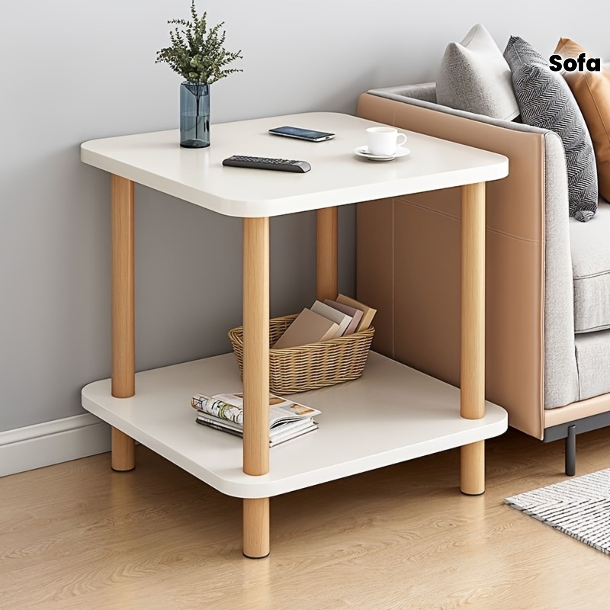 Modern Two-Layer Simple Side Table, Square Style Side For Sofa Side, Bedside Table, Accent Table For Small Spaces (White, 15\