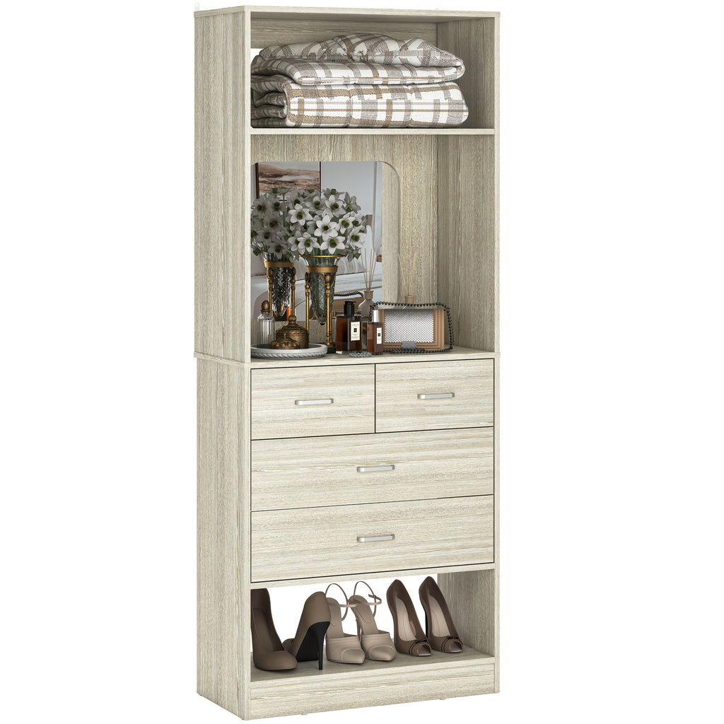 Unikito 25-Inch Wardrobe System Featuring Four Drawers, a 2-Foot Wooden Closet Organizer with Storage Shelves And a Mirror Design, a Robust Freestanding Walk-In Closet Tower for The Bedroom, Measuring 25\